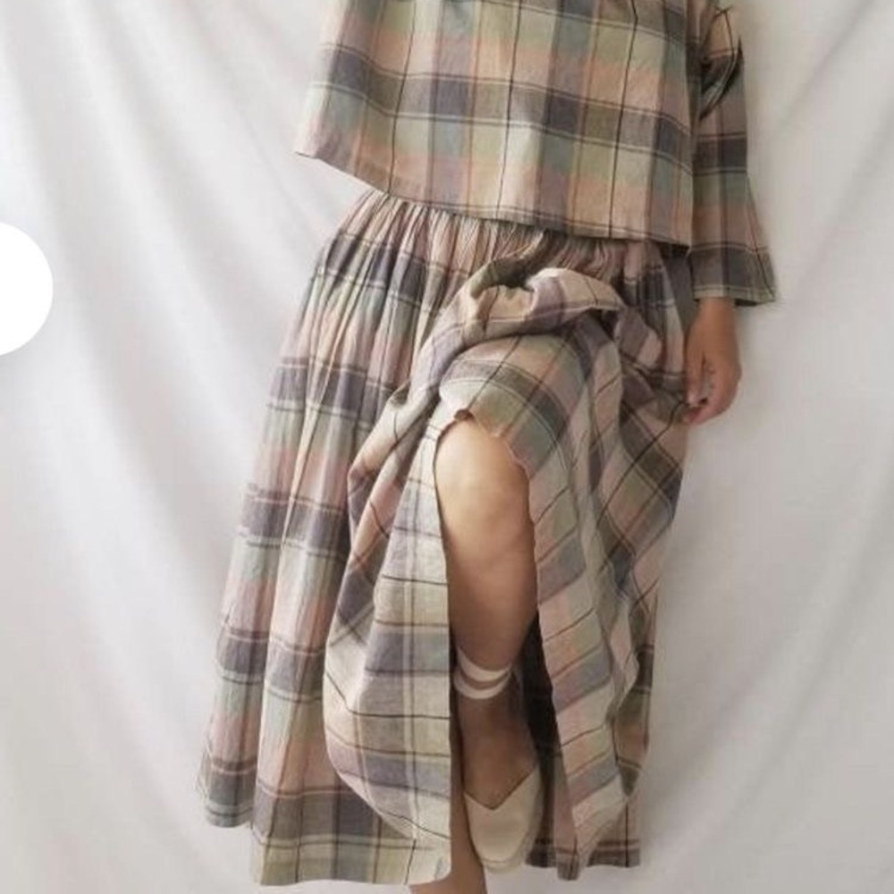 Vintage 80s Norma Kamali Rare 2 Piece Indian Cotton Madras Plaid Dress &… - Picture 3 of 16